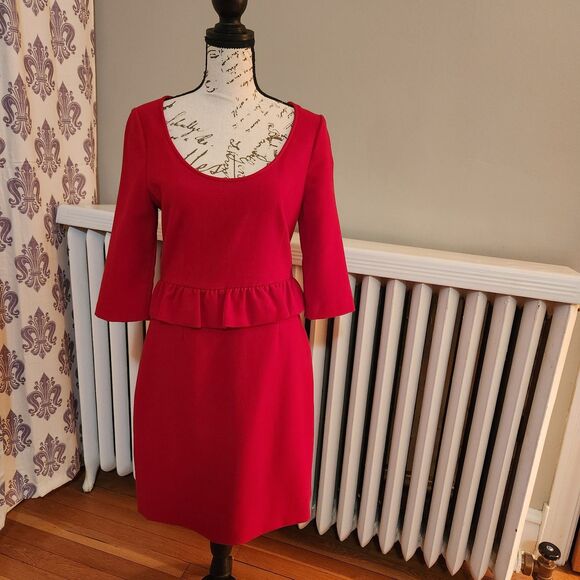 Kate Spade Deep Red "Mary" Sheath Dress with Peplum, Back Zip, Sz 6 - Picture 2 of 10